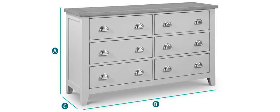 Happy Beds Richmond 6 Drawer Chest Sketch Dimensions