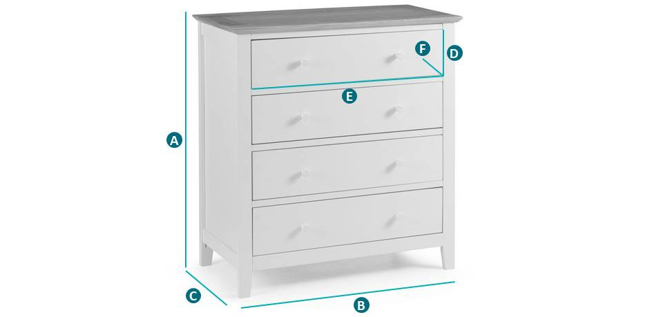 Happy Beds Salerno 4 Drawer Chest Sketch Dimensions
