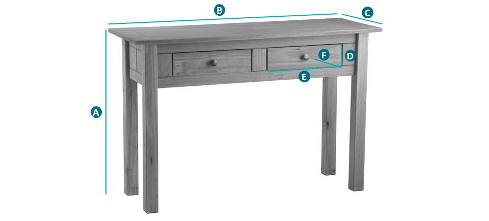 Happy Beds Santiago 2 Drawer Console Table Sketch Dimensions