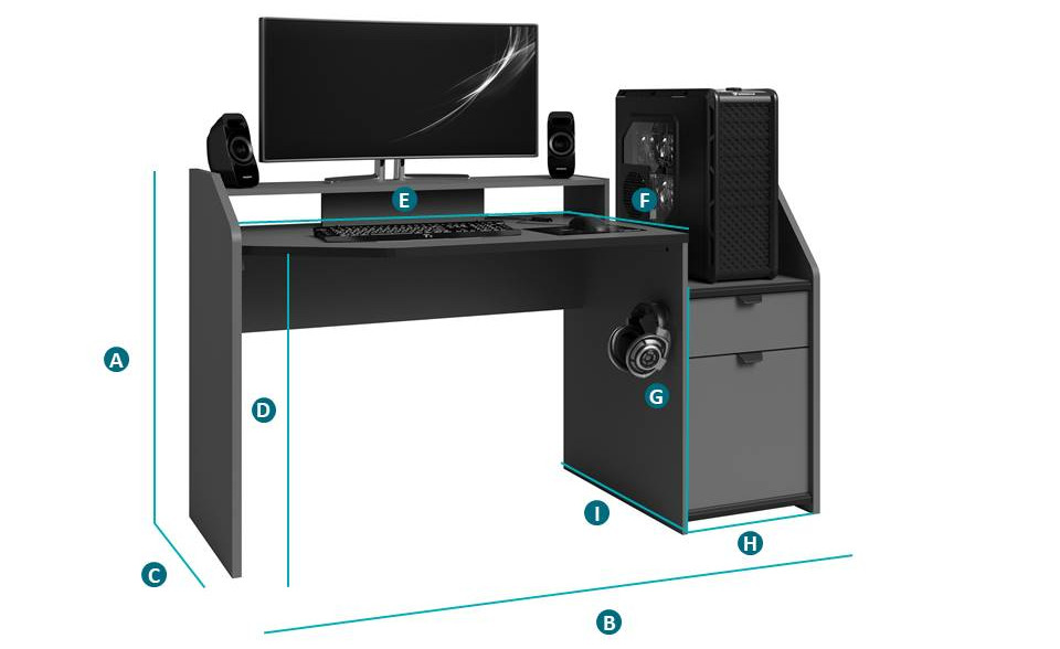 Happy Beds SetUp Medium Gaming Desk Sketch Dimensions