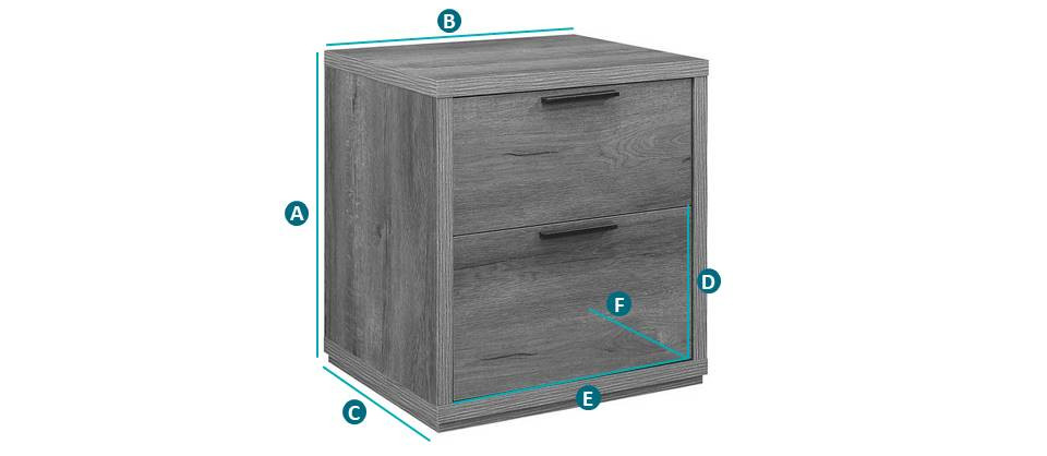 Happy Beds Stockwell Oak 2 Drawer Bedside Table Sketch Dimensions