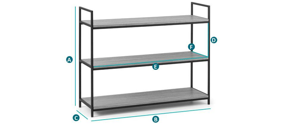 Happy Beds Tribeca Low Bookcase Sketch Dimensions