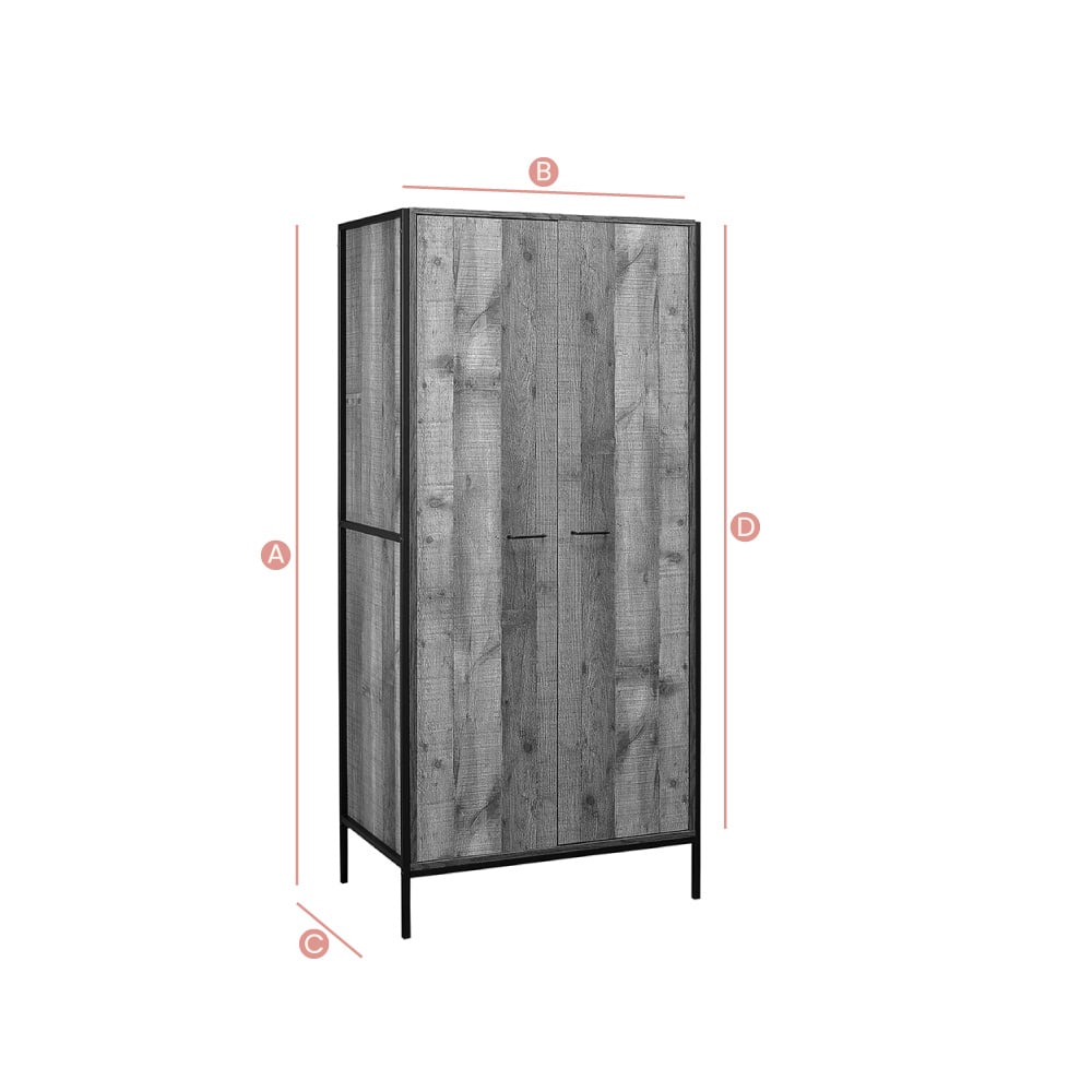 Happy Beds Urban 2 Door Wardrobe Sketch Dimensions