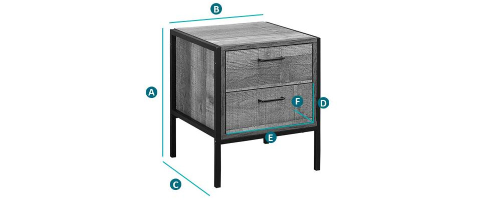 Happy Beds Urban 2 Drawer Bedside Table Sketch Dimensions