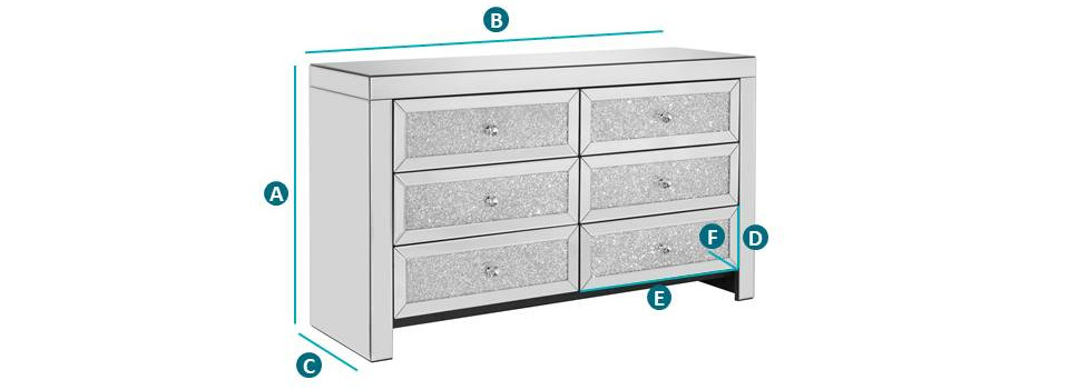 Happy Beds Vienna 6 Drawer Chest Sketch Dimensions