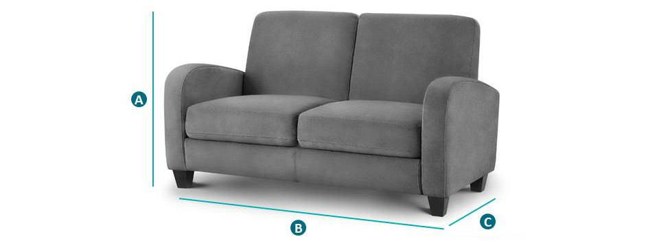 Happy Beds Vivo Mink 2 Seater Sofa Sketch Dimensions