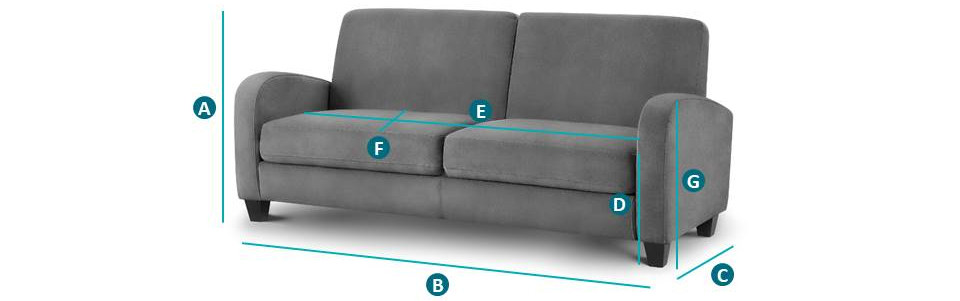 Happy Beds Vivo 3 Seater Sofa Sketch Dimensions