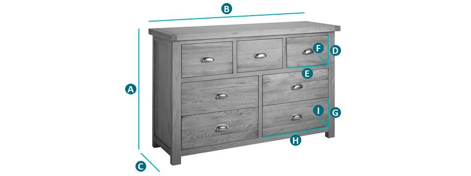 Happy Beds Woburn Oak 4+3 Drawer Chest Sketch Dimensions