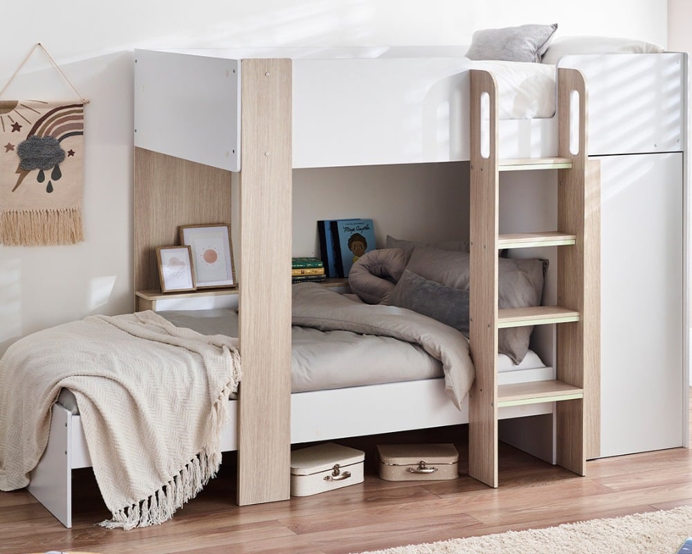 Horizon Pale Wood and White Wooden Storage Bunk Bed
