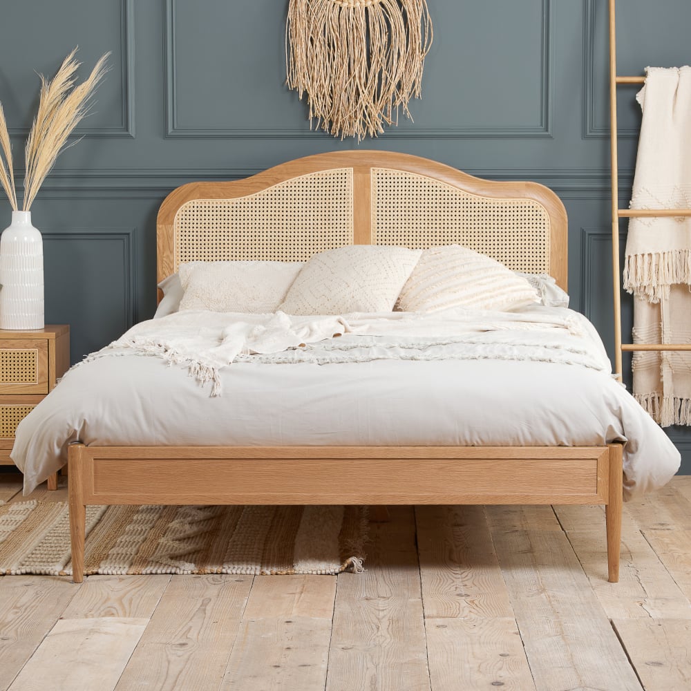 Leonie Rattan Oak Wooden Bed Frame - 4FT6 Double