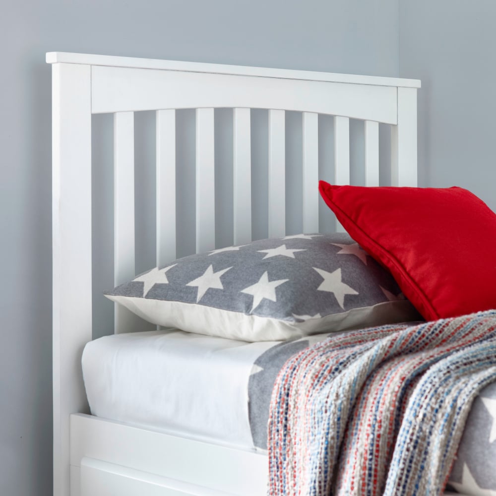 Quest White Wooden Storage Bed Headboard Close-Up