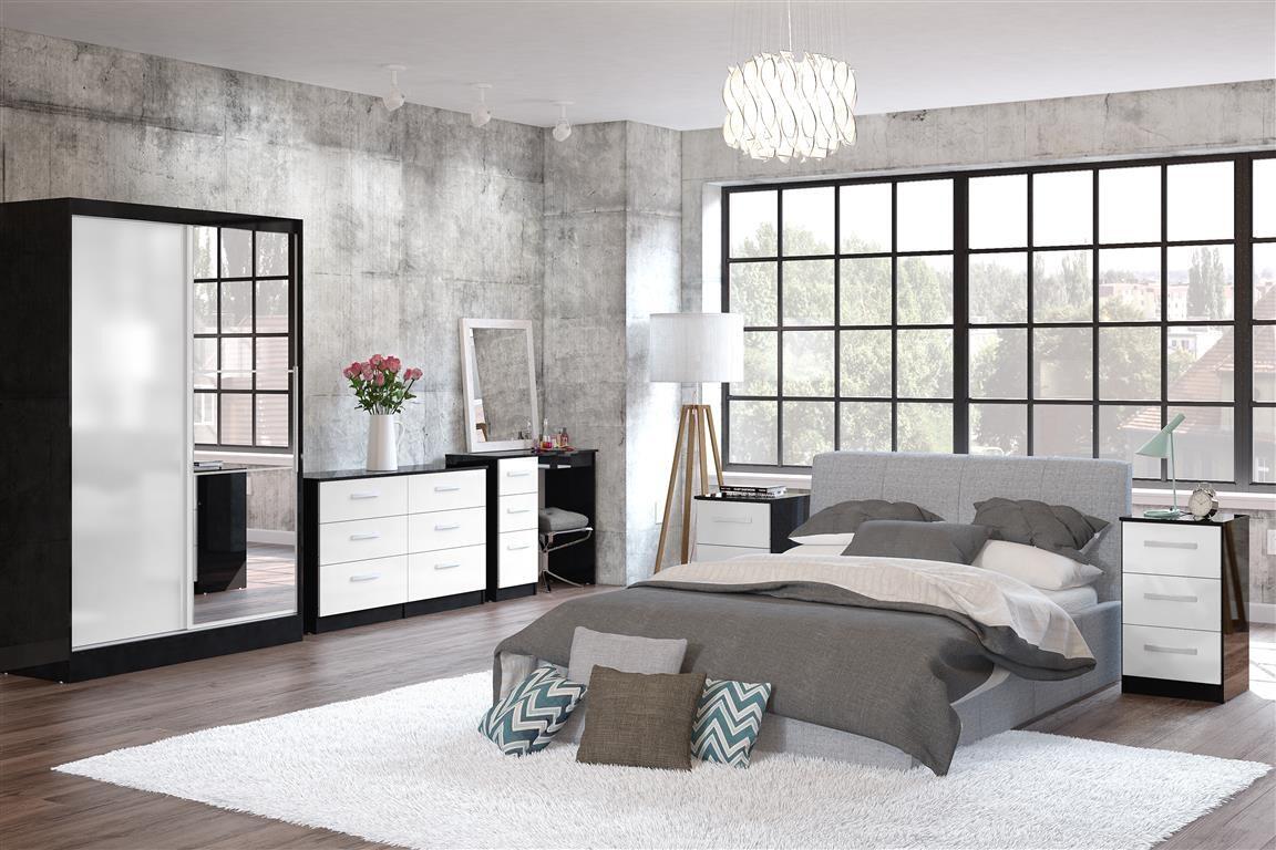 Lynx White and Black Wooden Bedroom Furniture Collection