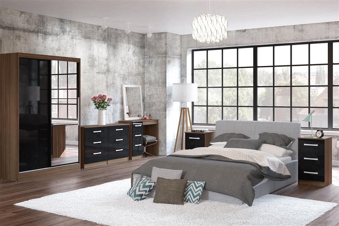 Lynx Walnut and Black Wooden Bedroom Furniture Collection