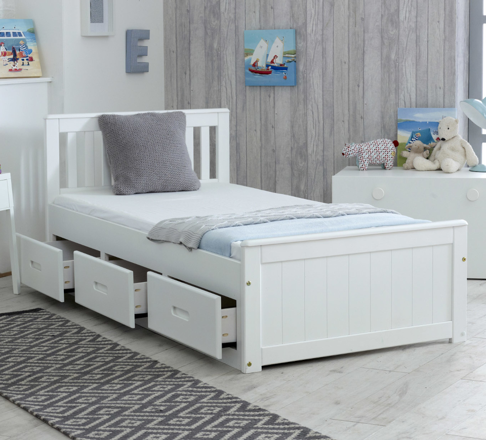 Mission - Single - Storage Bed - Drawers - White - Wooden - 3ft - Happy Beds