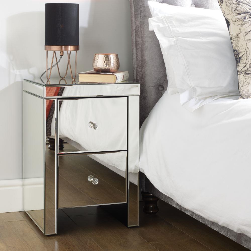 Seville - 2 Drawer Bedside Table - Mirror - Mirror/Glass - Happy Beds
