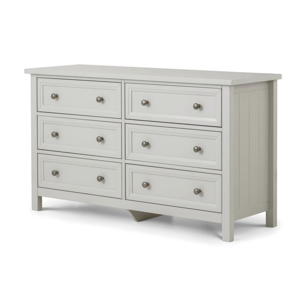 Maine - 6 Drawer Wide Chest - Dove Grey Wooden - Happy Beds
