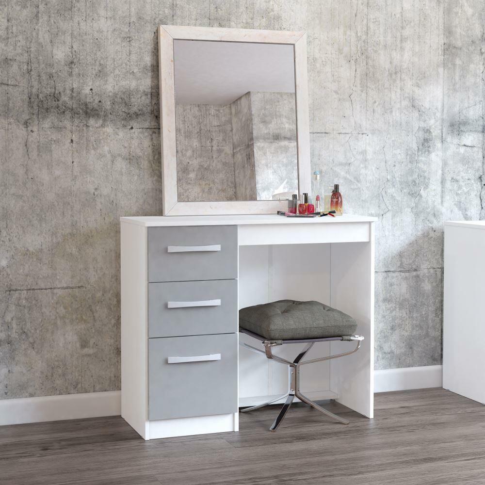 Lynx - 3 Drawer Dressing Table - White/Grey - Wooden - Happy Beds