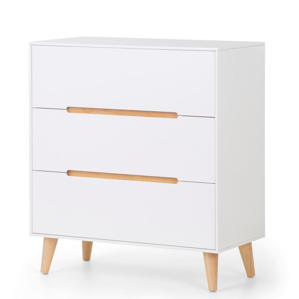 Alicia - 3 Drawer Bedside Table - White/Oak - Wooden - Happy Beds