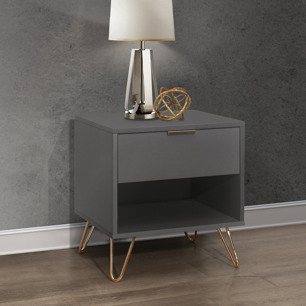 Arlo - 1 Drawer Bedside Table - Charcoal - Wooden/Metal - Happy Beds