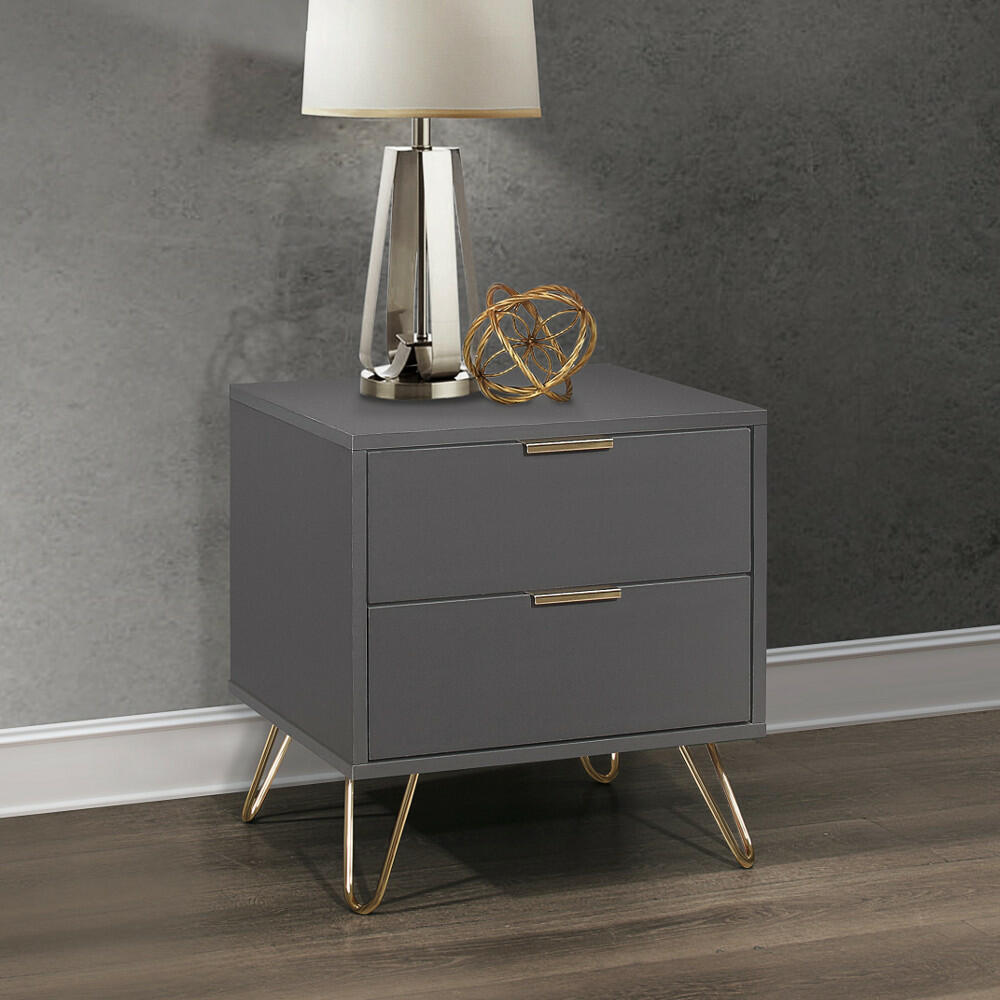 Arlo - 2 Drawer Bedside Table - Charcoal - Wooden/Metal - Happy Beds
