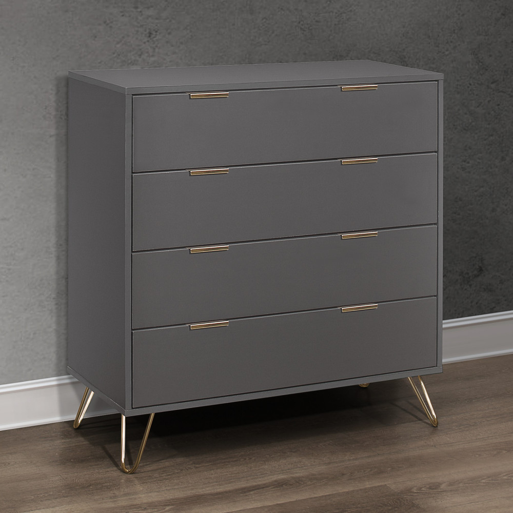 Arlo - 4 Drawer Bedside Chest - Charcoal - Wooden/Metal - Happy Beds