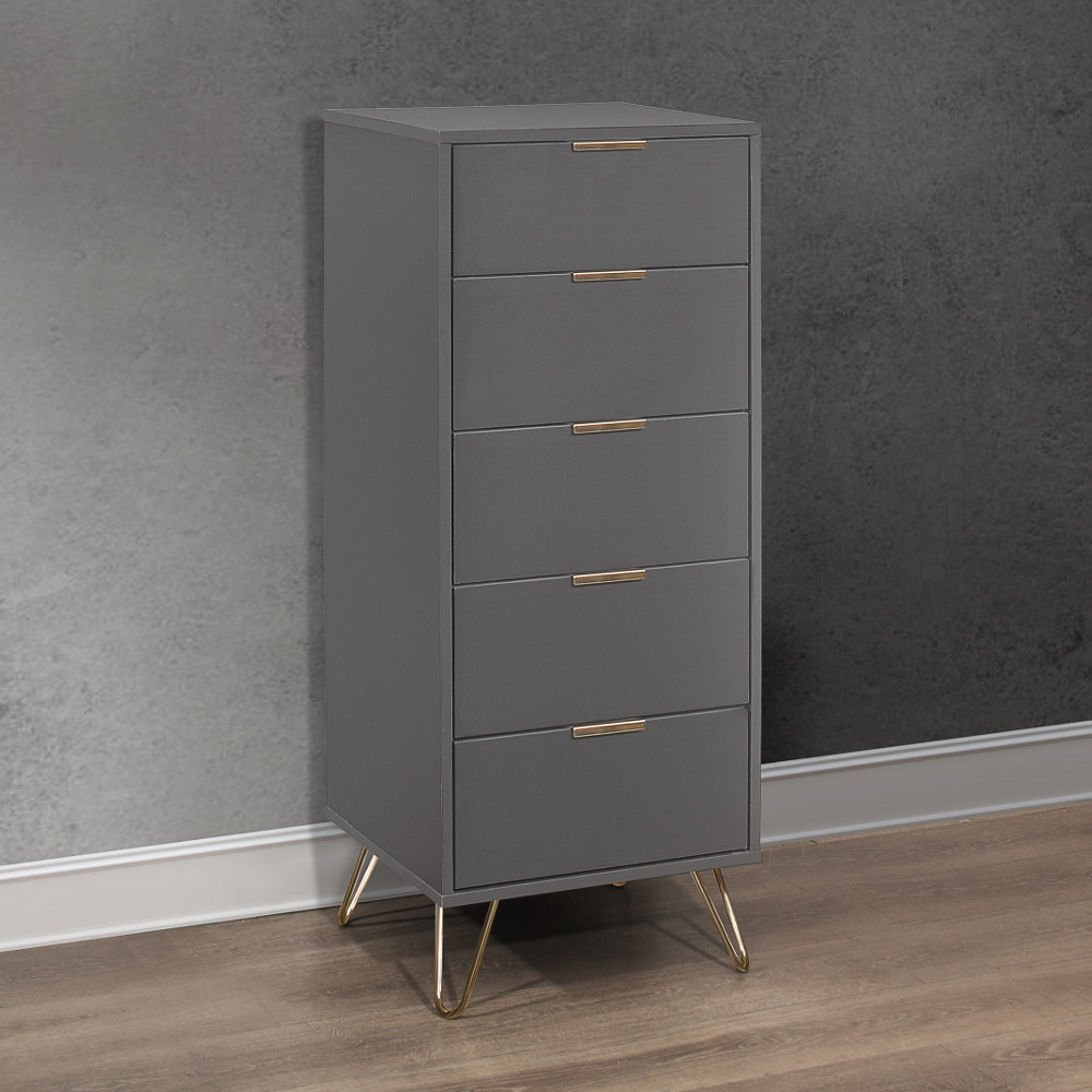 Arlo - 5 Drawer Chest - Charcoal - Wooden/Metal - Happy Beds