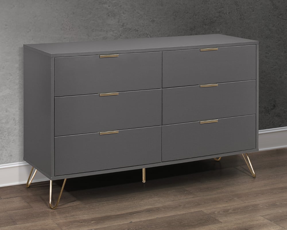 Arlo - 6 Drawer Chest - Charcoal - Wooden/Metal - Happy Beds