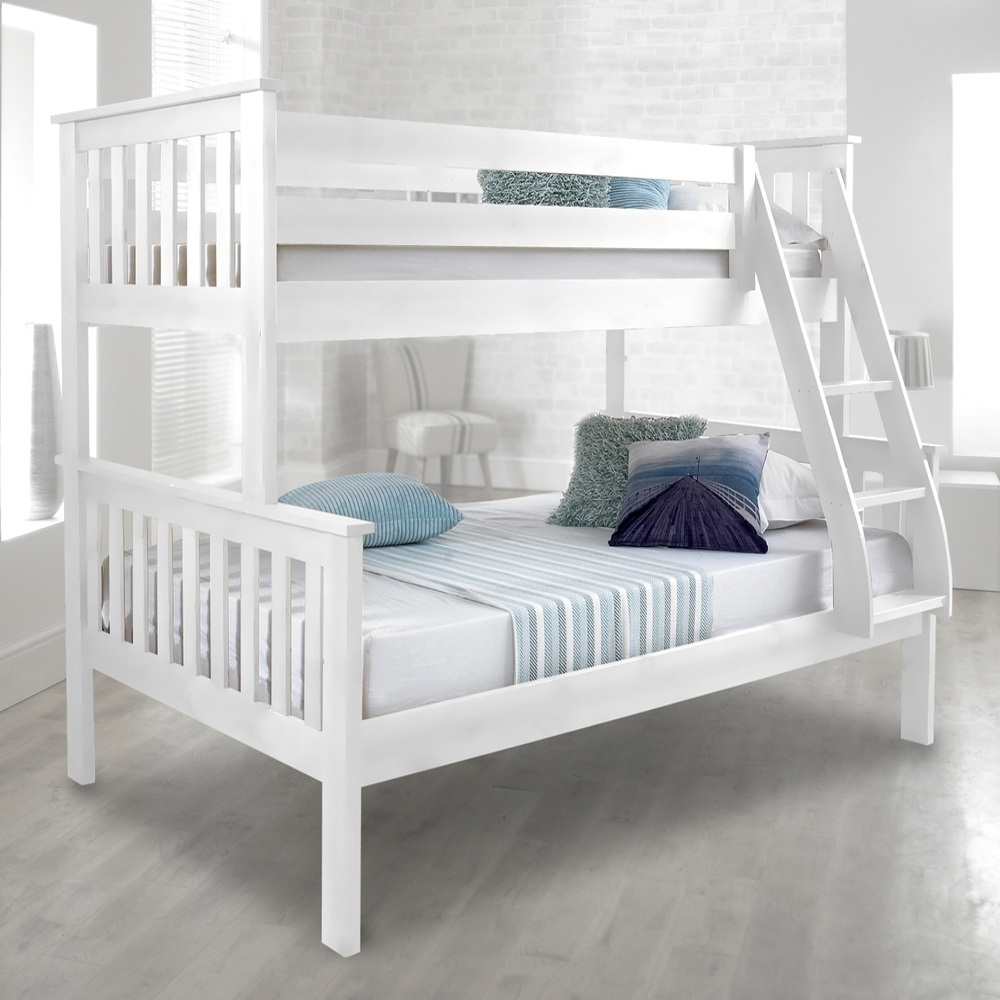 Solid Pine Wooden Triple Sleeper Bunk Bed, Old Bunk Beds White
