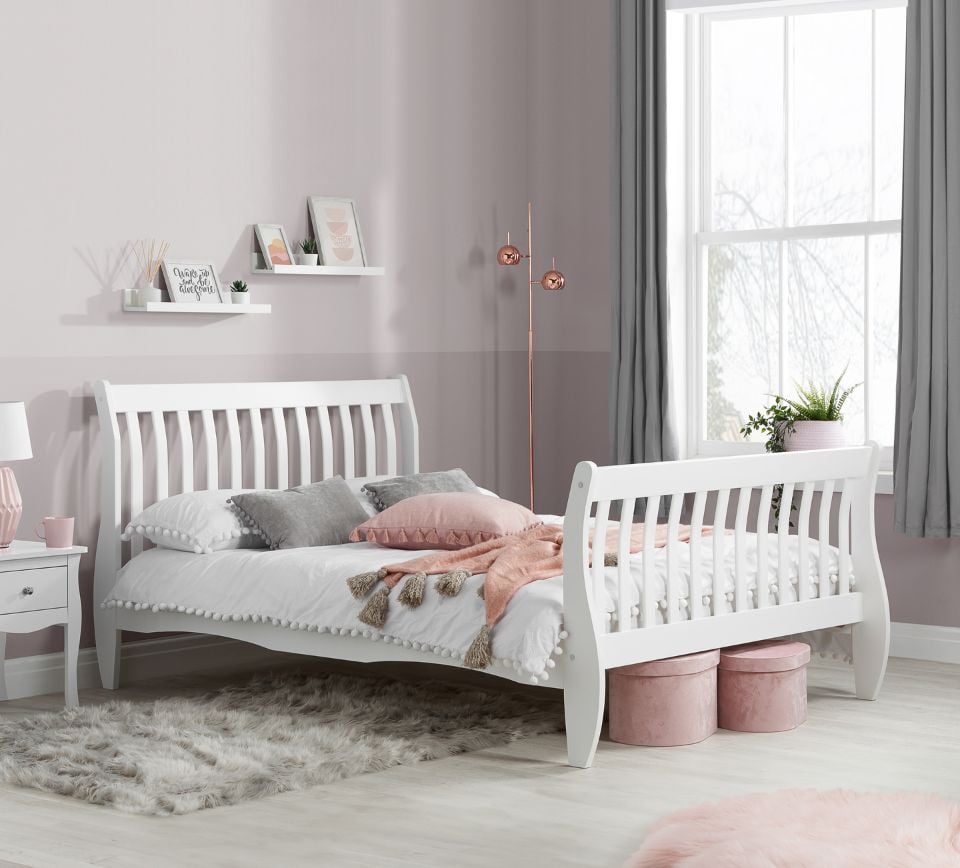 White sleigh bed double sale