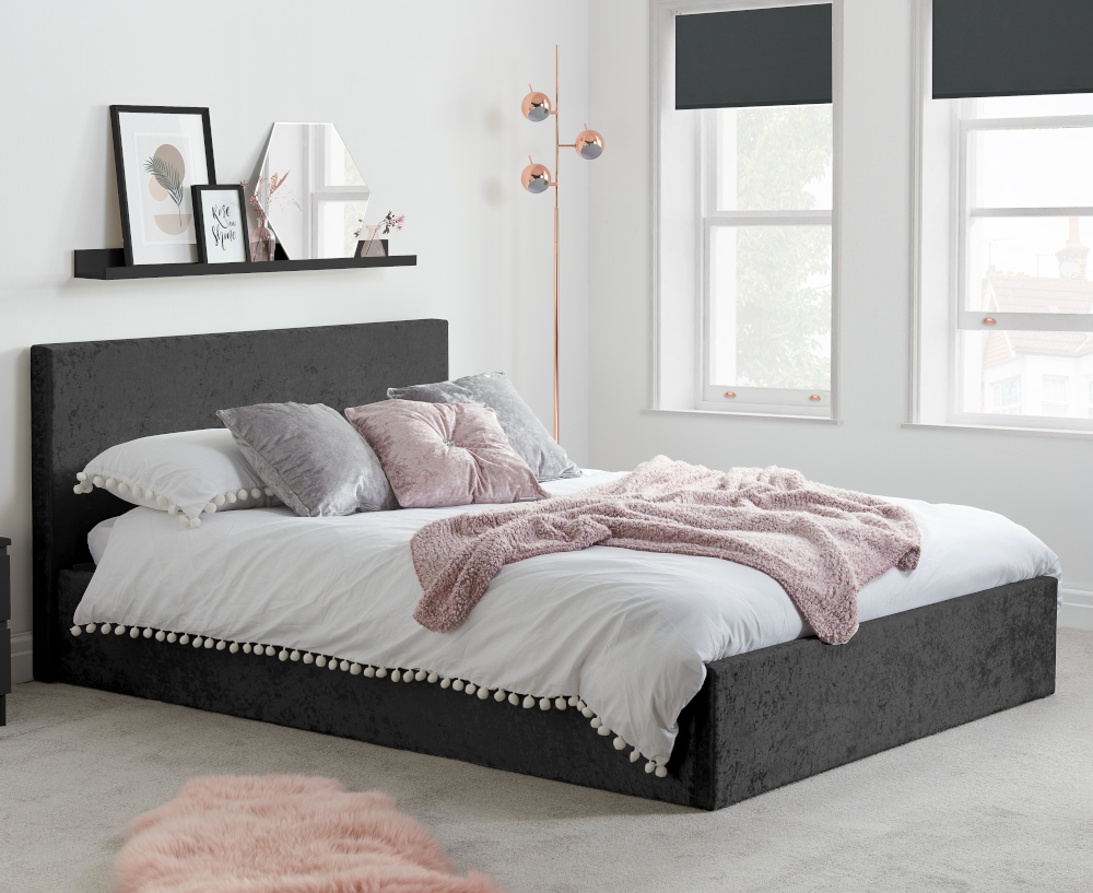 Berlin - Small Double - Ottoman Storage Bed - Black - Crushed Velvet - Small Double -Happy Beds