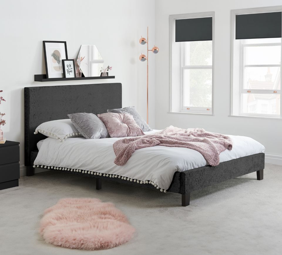 Berlin - Small Double -Black - Crushed Velvet - Low Foot-End - Small Double -Happy Beds