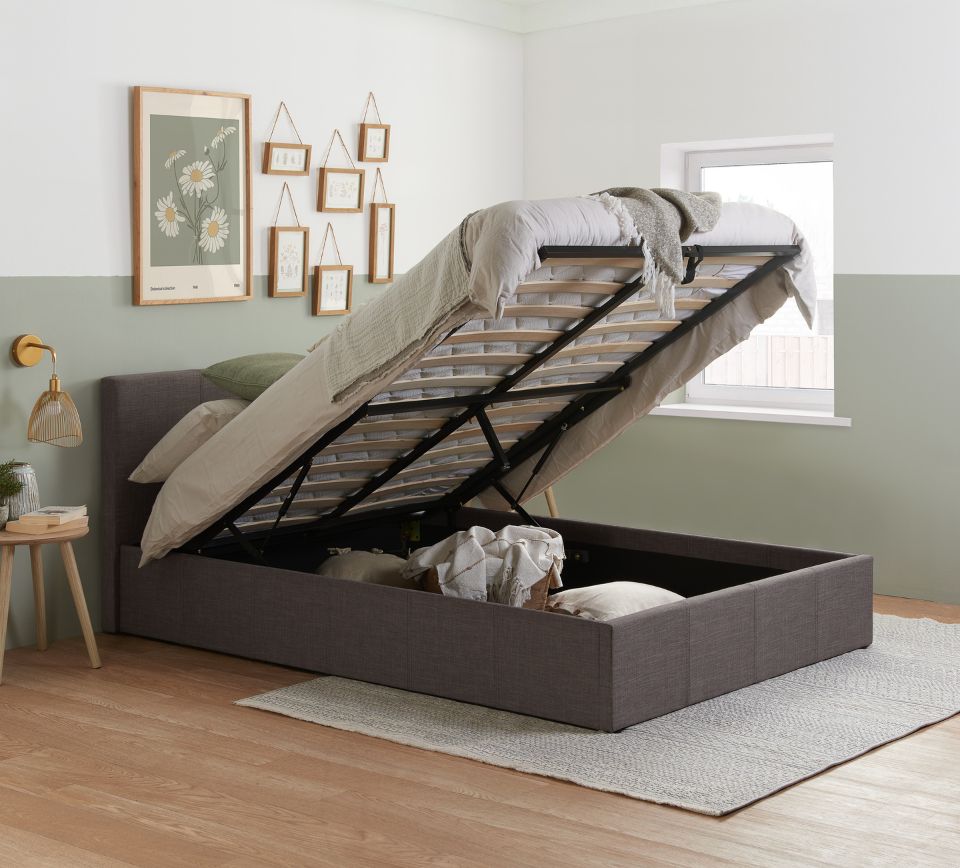 Berlin - Small Double Mid Grey Fabric Ottoman Storage Bed Frame - Small Double -Happy Beds
