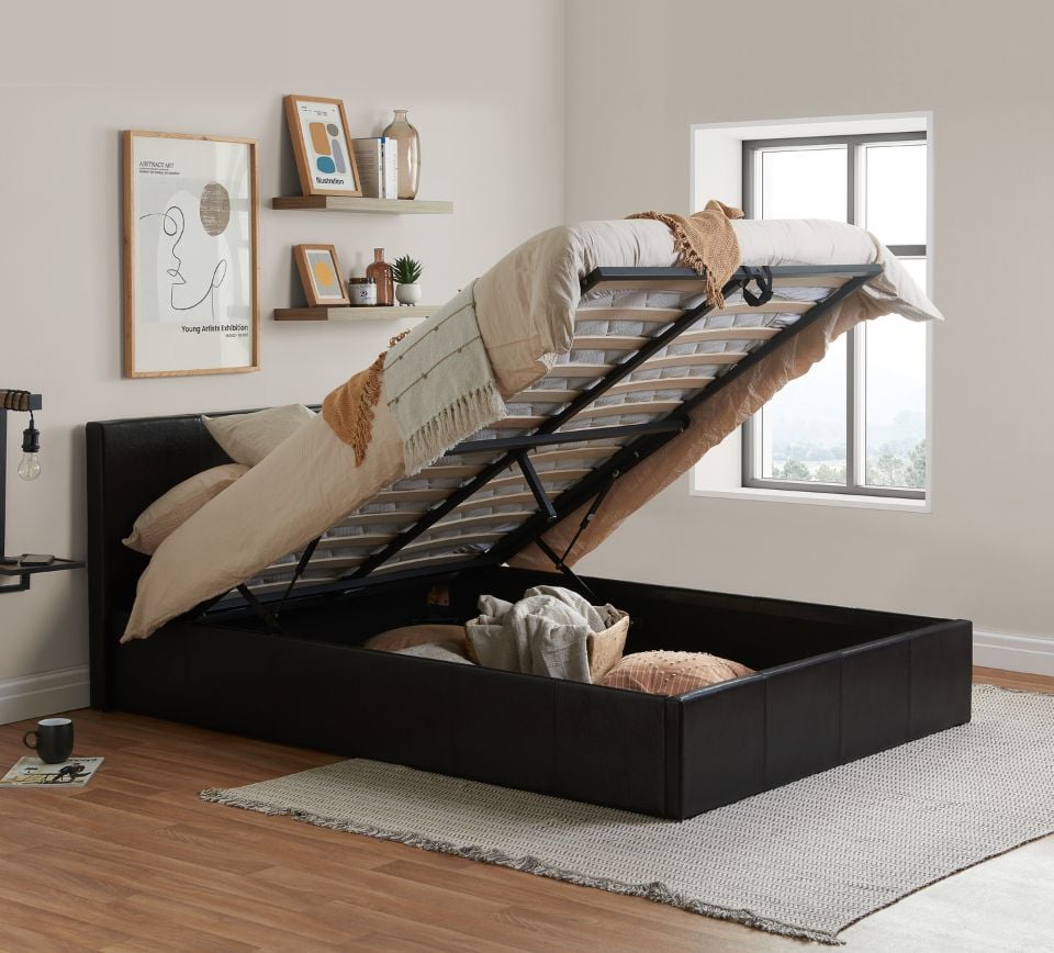 Berlin - Small Double - Brown Leather Ottoman Storage Bed Frame - Small Double -Happy Beds