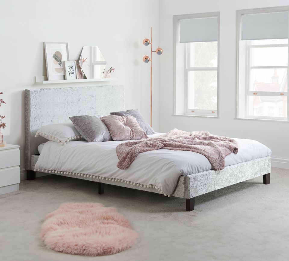 Berlin - Small Double - Grey - Crushed Velvet - Low Foot-End - Small Double -Happy Beds