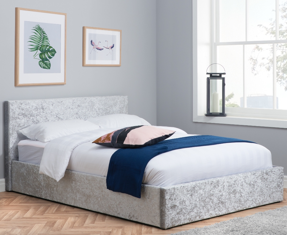 Berlin - Small Double - Ottoman Storage Bed - Light Grey - Crushed Velvet - Small Double -Happy Beds