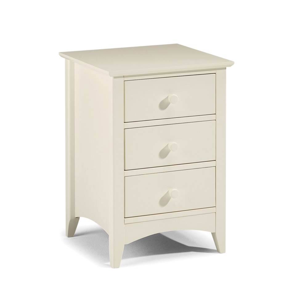 Cameo - 3 Drawer Bedside Table - Stone White Wooden - Happy Beds