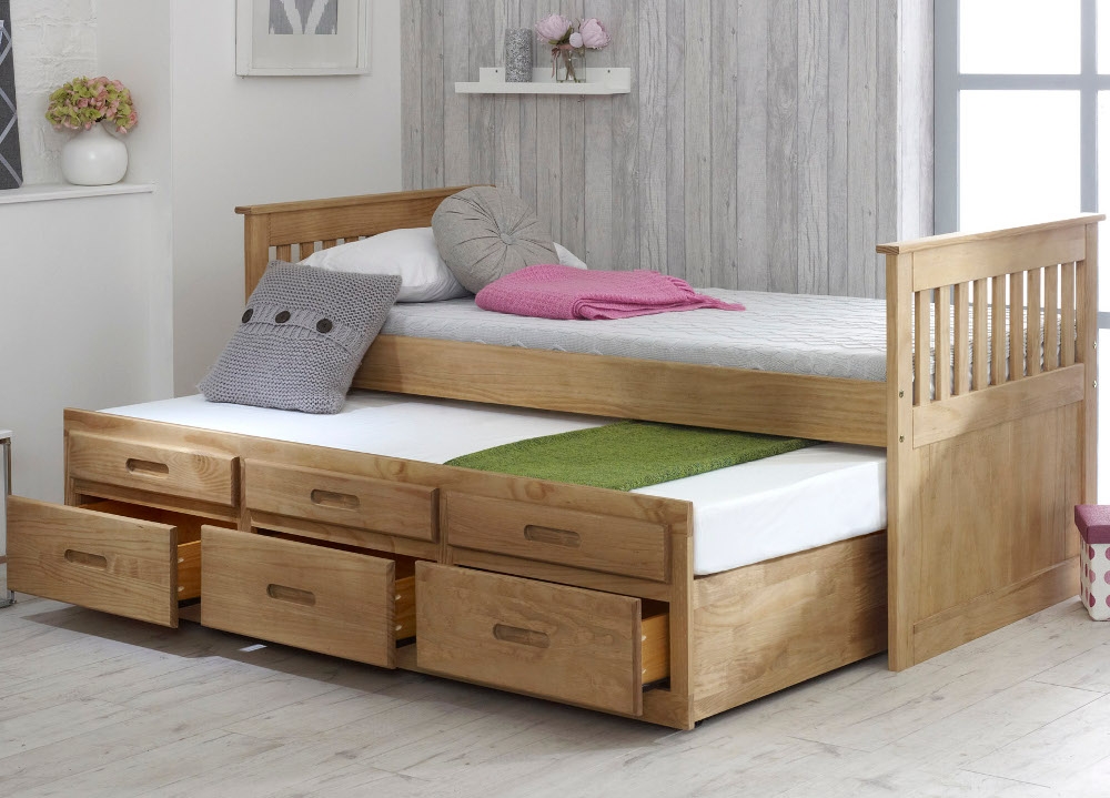 Captains Waxed Pine Wooden Guest Bed, Full Size Captains Bed Frame With Headboards Egypt