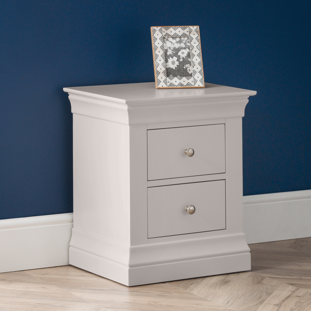 Clermont - 2 Drawer Bedside Table - Light Grey - Wooden - Happy Beds