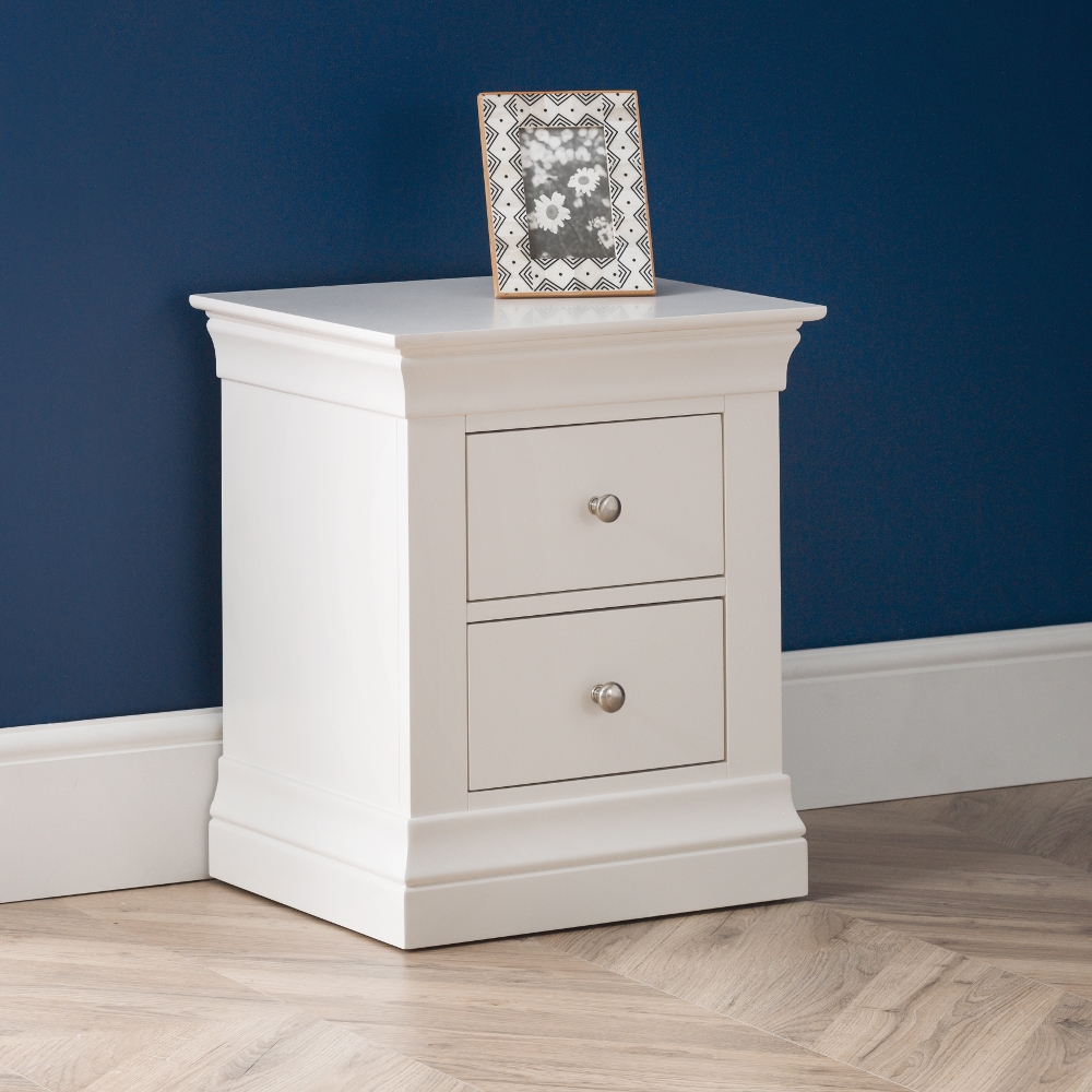 Clermont - 2 Drawer Bedside Table - White - Wooden - Happy Beds