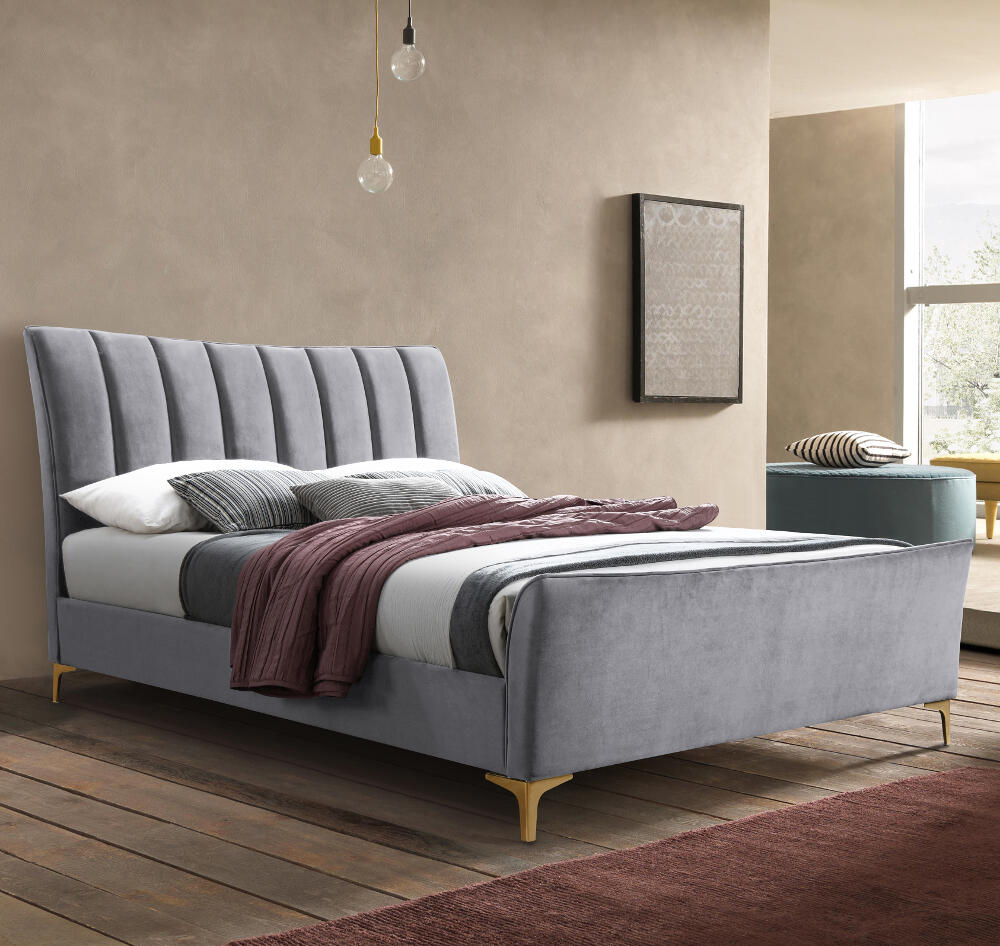 Clover - Small Double - Grey - Velvet - 4ft - Happy Beds