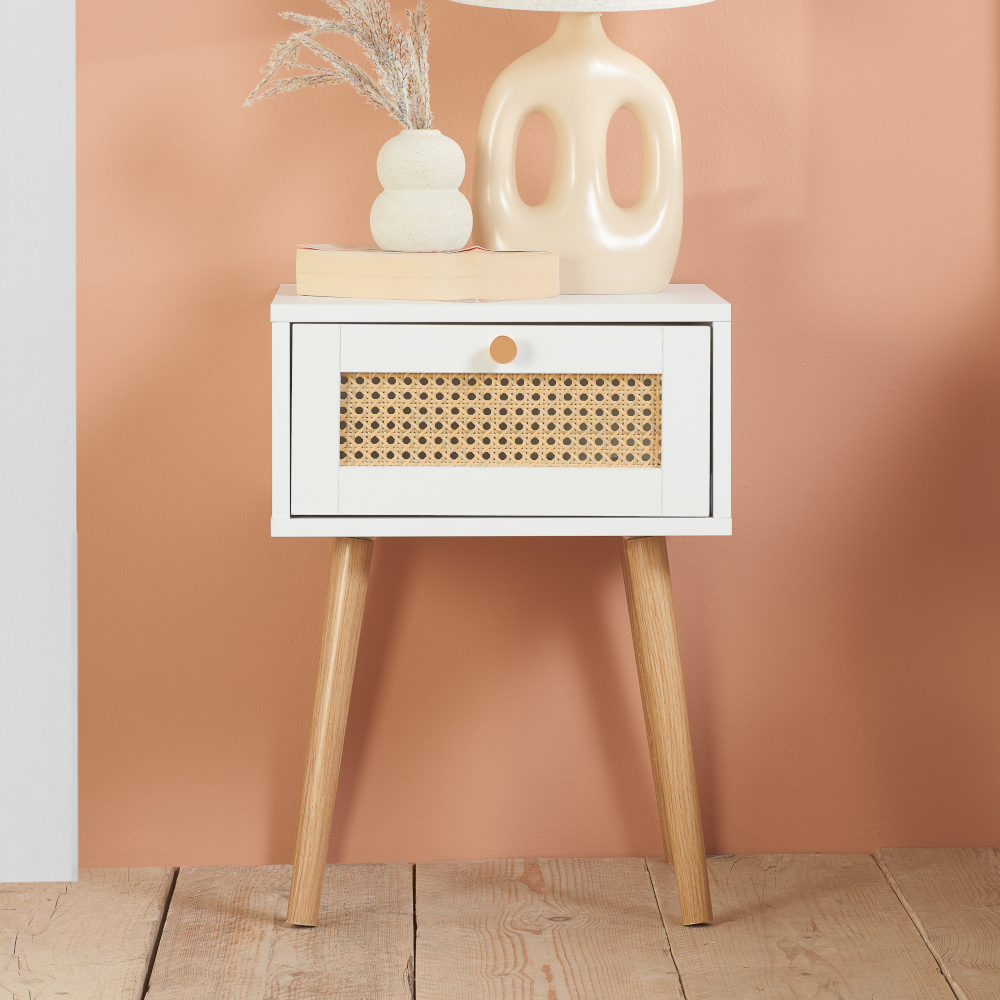 Croxley 1 Drawer Bedside Table - White - Rattan - Wooden