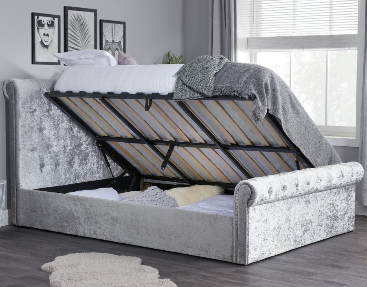Sienna Steel Crushed Velvet Ottoman Storage Bed Frame Only ...
