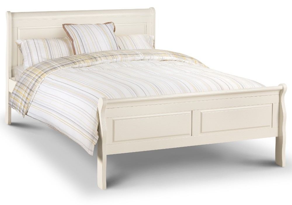 Amelia Stone White Wooden Scroll Sleigh Bed Frame 5ft King Size