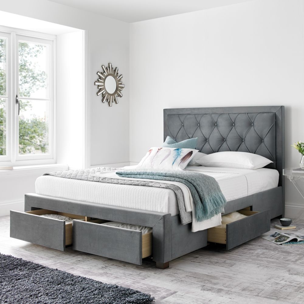 Woodbury Grey Fabric 4 Drawer Storage Bed Frame - 5ft King Size