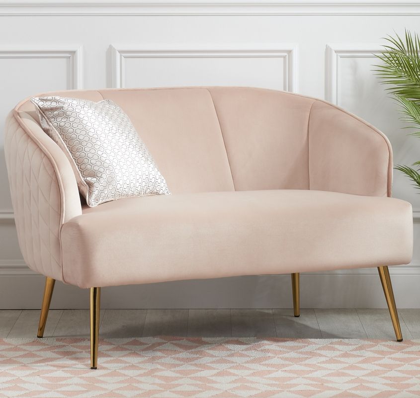 Bella Pink Fabric 2 Seater Sofa, Sofa With Gold Legs Uk