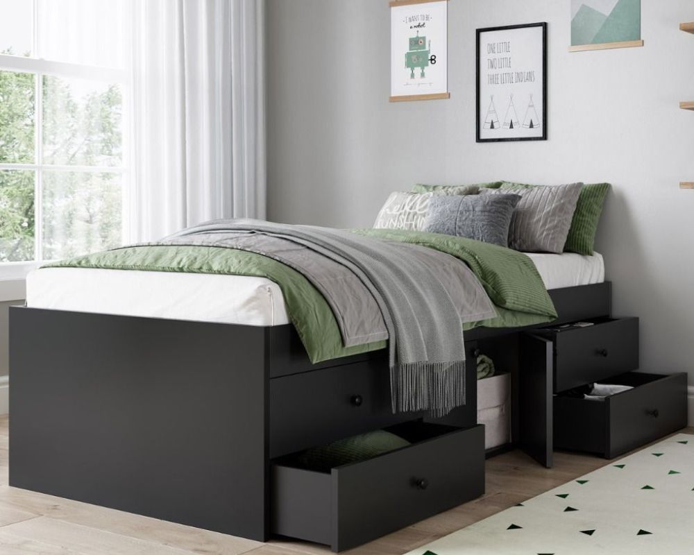 Platform bed frame store full with drawers