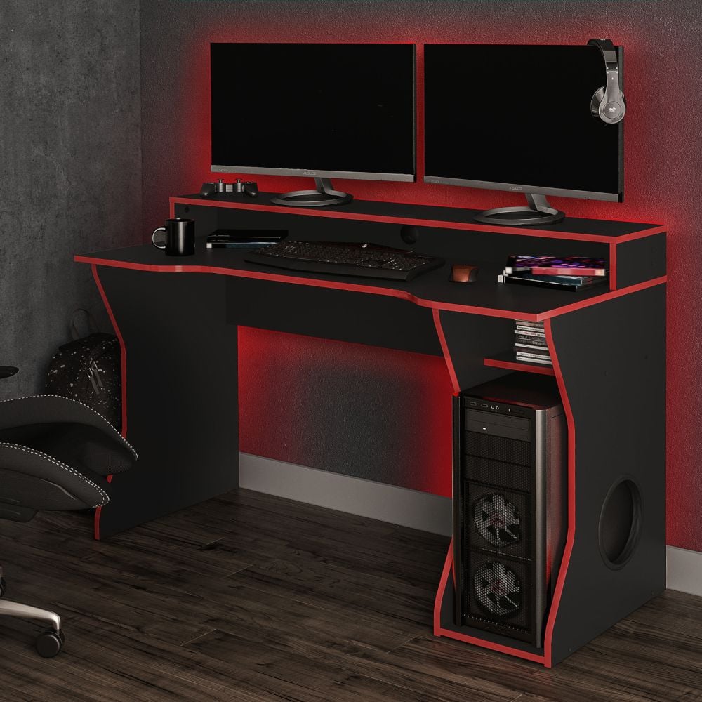 Enzo Black and Red Wooden Gaming Desk