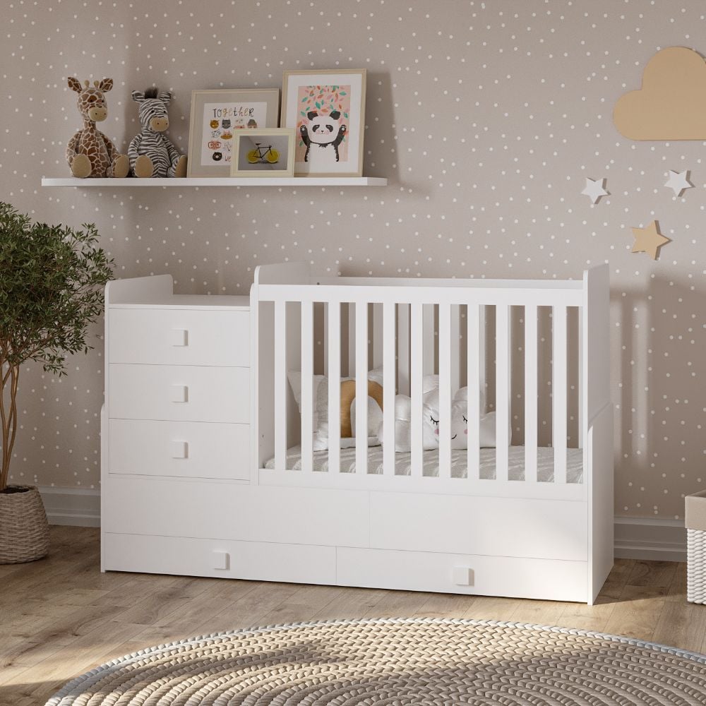 Kudl 1200 Combi White Wooden 4 in 1 Cot Bed Happy Beds