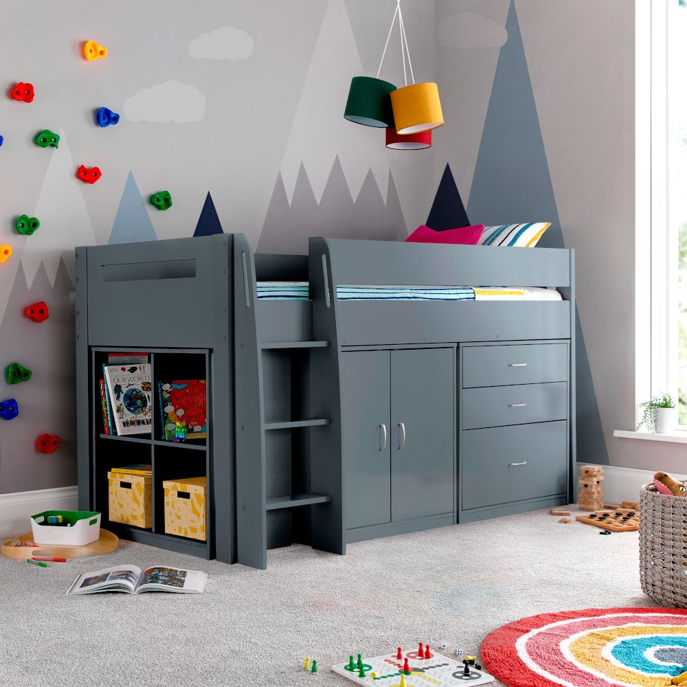 Lacy Grey Wooden Storage Midsleeper Bed Happy Beds