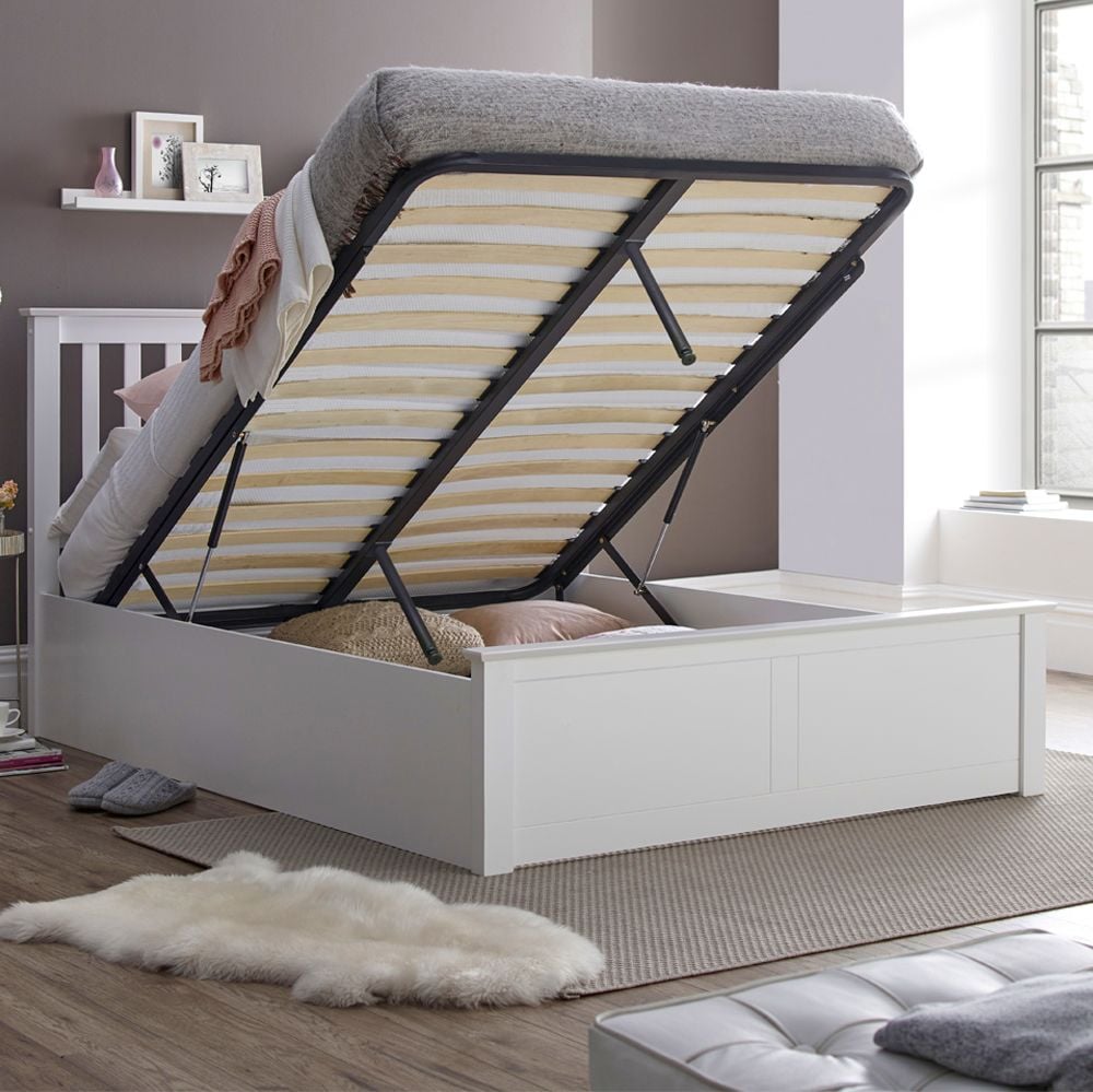 Malmo White Wooden Ottoman Bed